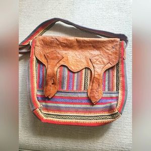 Brand new never before used shoulder bag with genuine leather flap made in Nepal